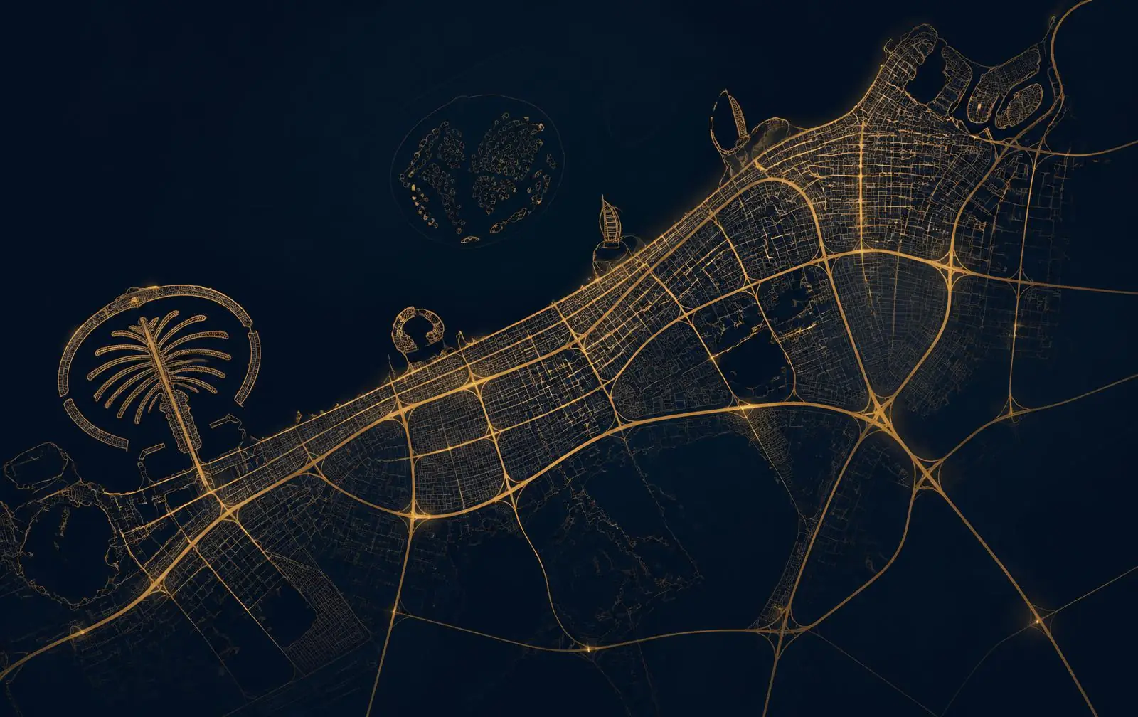 Stylised map of Dubai's road network